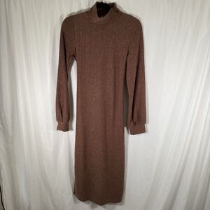 Ivy City Sweater Dress Women's Medium Brown Turtleneck Long Sleeve Tie Back